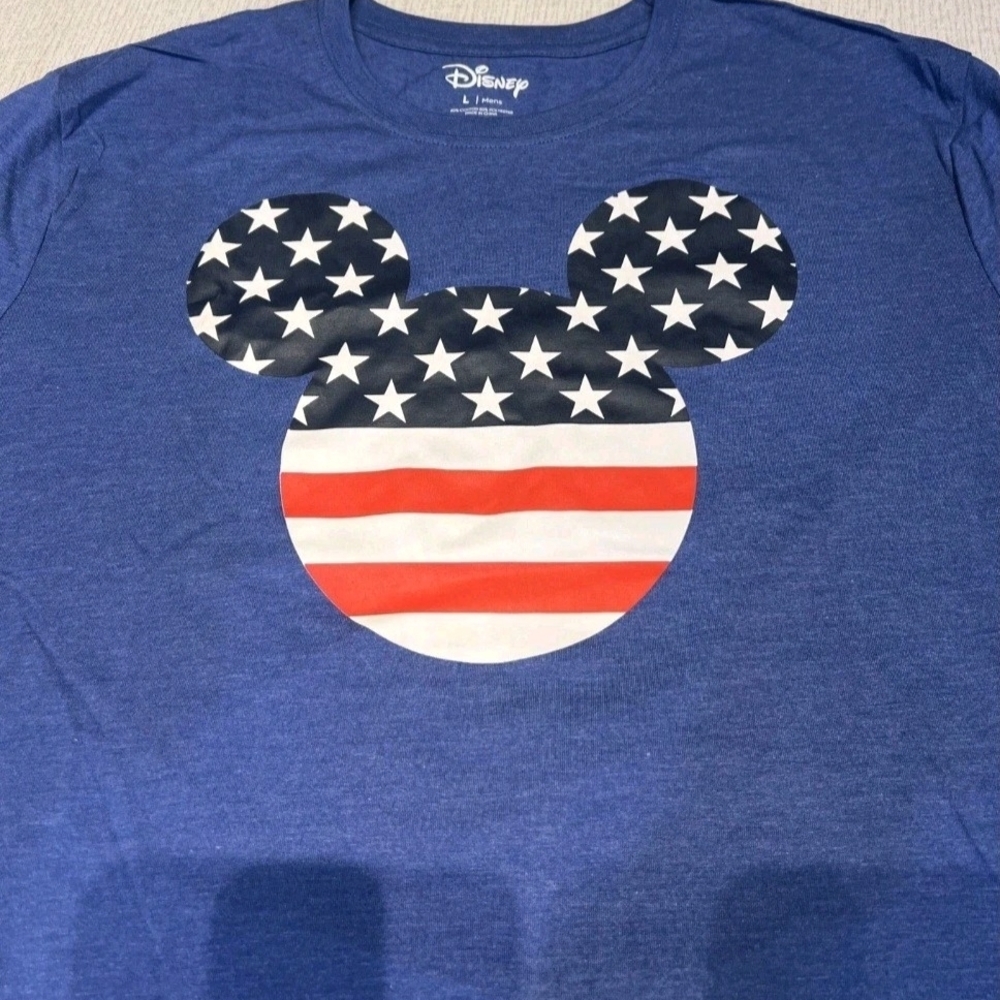 Disney Mickey Mouse Blue T-Shirt Family Fun American Flag Ears Size Large Unisex